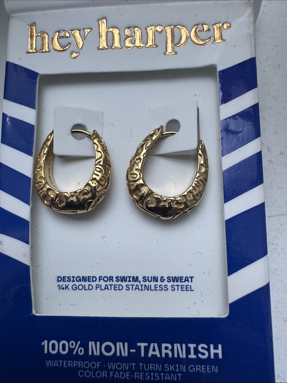 Harper Gold Textured Crescent Hoop Earrings